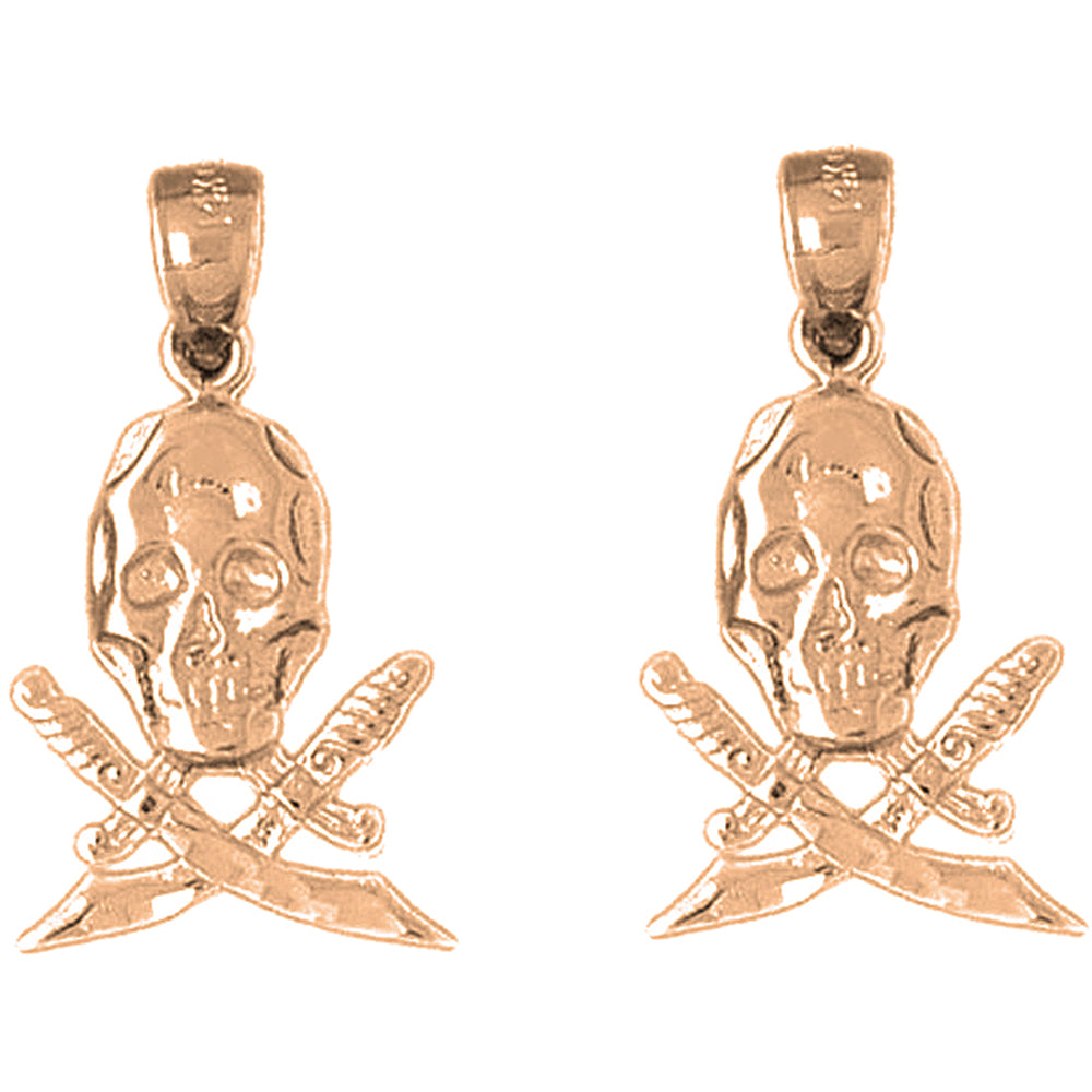 14K or 18K Gold 25mm Skull With Swords Earrings