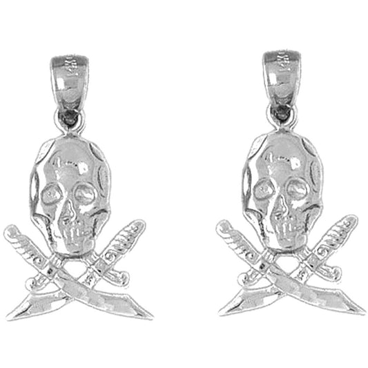 Sterling Silver 25mm Skull With Swords Earrings