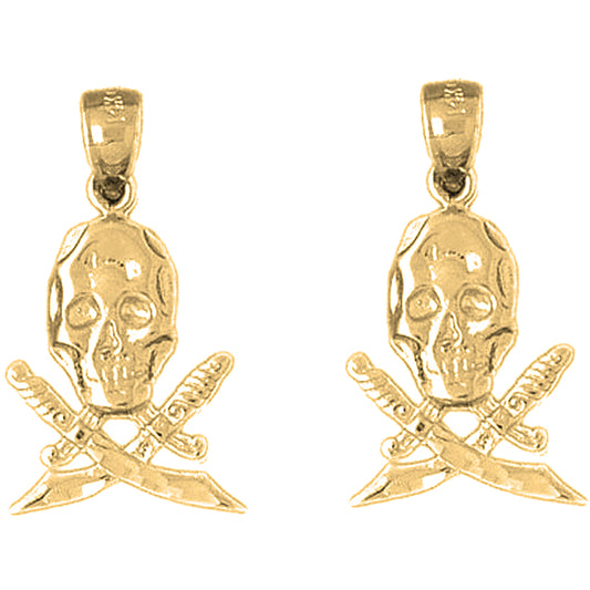 Yellow Gold-plated Silver 25mm Skull With Swords Earrings