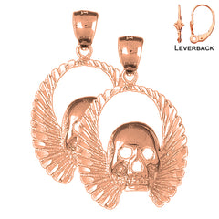 14K or 18K Gold Skull With Wings Earrings