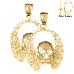 14K oder 18K Gold 37mm Totenkopf mit Flügel Ohrringe