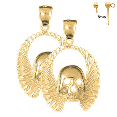 Sterling Silver 37mm Skull With Wings Earrings (White or Yellow Gold Plated)
