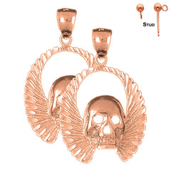 14K or 18K Gold Skull With Wings Earrings