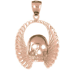 10K, 14K or 18K Gold Skull With Wings Pendant