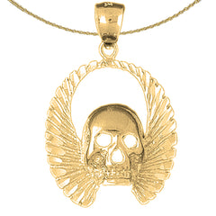 10K, 14K oder 18K Gold Totenkopf mit Flügel Anhänger