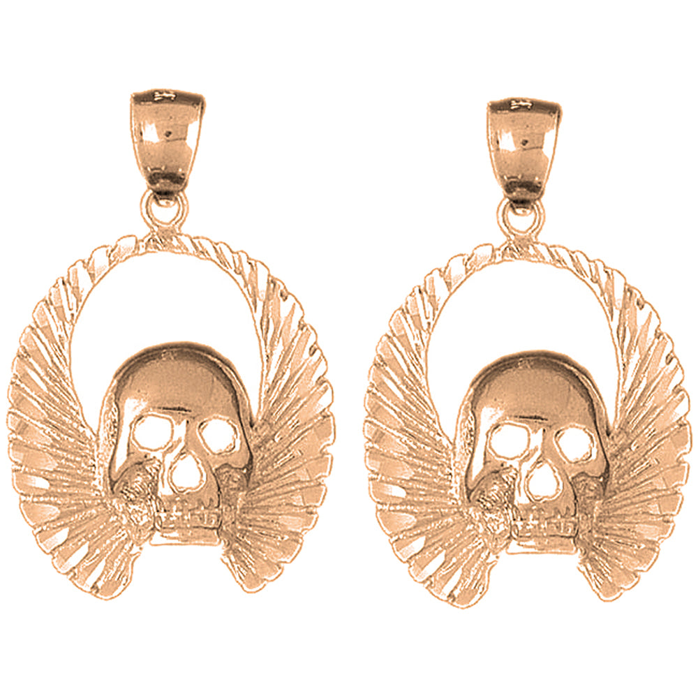 14K or 18K Gold 37mm Skull With Wings Earrings