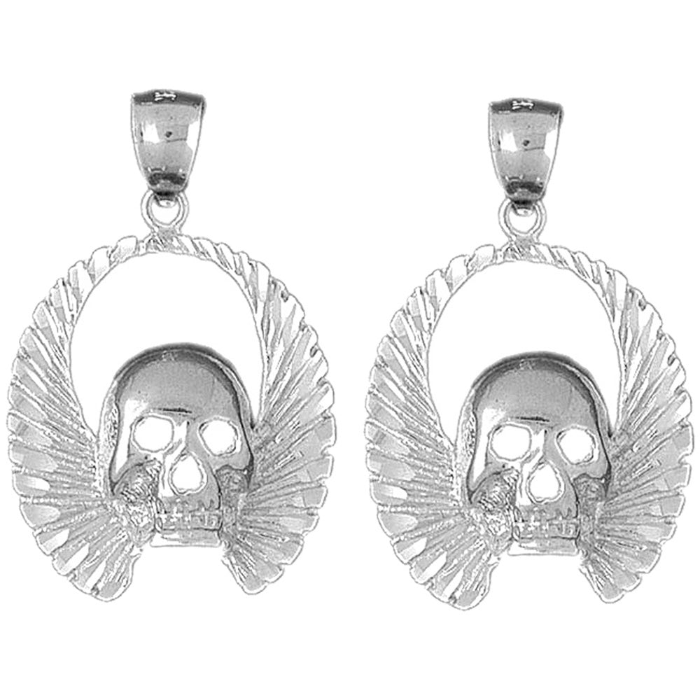 Sterling Silver 37mm Skull With Wings Earrings