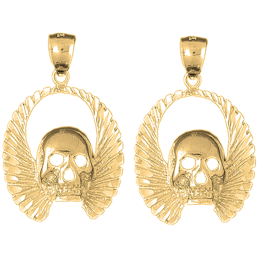 Yellow Gold-plated Silver 37mm Skull With Wings Earrings