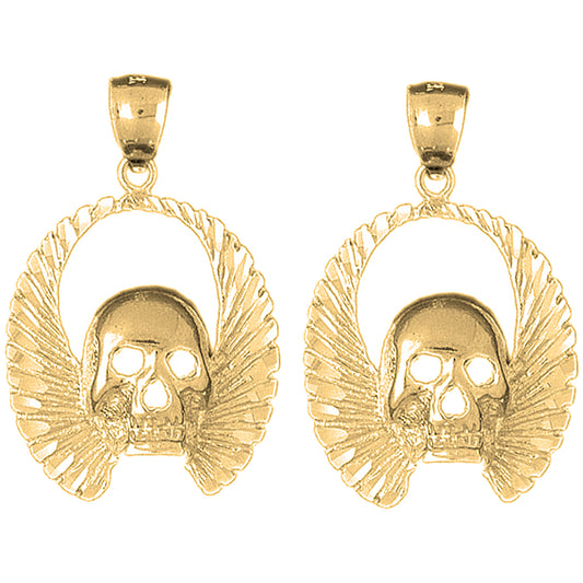 14K or 18K Gold 37mm Skull With Wings Earrings