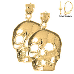 Sterling Silver 29mm Skull Earrings (White or Yellow Gold Plated)