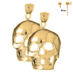Sterling Silver 29mm Skull Earrings (White or Yellow Gold Plated)