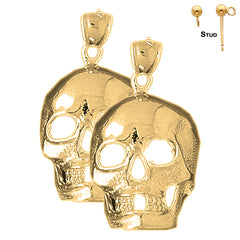 Pendientes de calavera de plata de ley de 29 mm (chapados en oro blanco o amarillo)