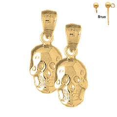 Pendientes de calavera de plata de ley de 20 mm (chapados en oro blanco o amarillo)