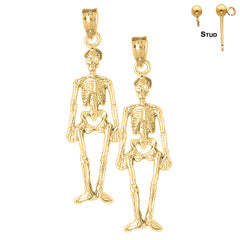 Sterling Silver 44mm Skeleton Earrings (White or Yellow Gold Plated)