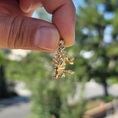 10K, 14K or 18K Gold Witch On Broom Pendant