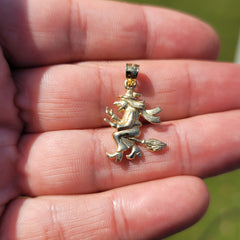 10K, 14K or 18K Gold Witch On Broom Pendant