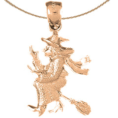 10K, 14K or 18K Gold Witch On Broom Pendant