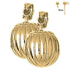Sterling Silver 18mm 3D Pumpkin Earrings (White or Yellow Gold Plated)