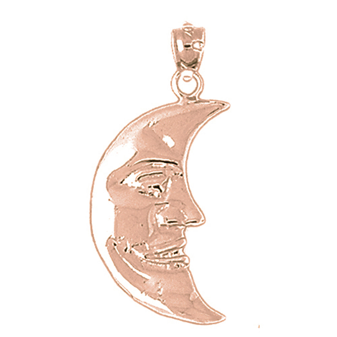 10K, 14K or 18K Gold Waning Crescent Moon Face Pendant