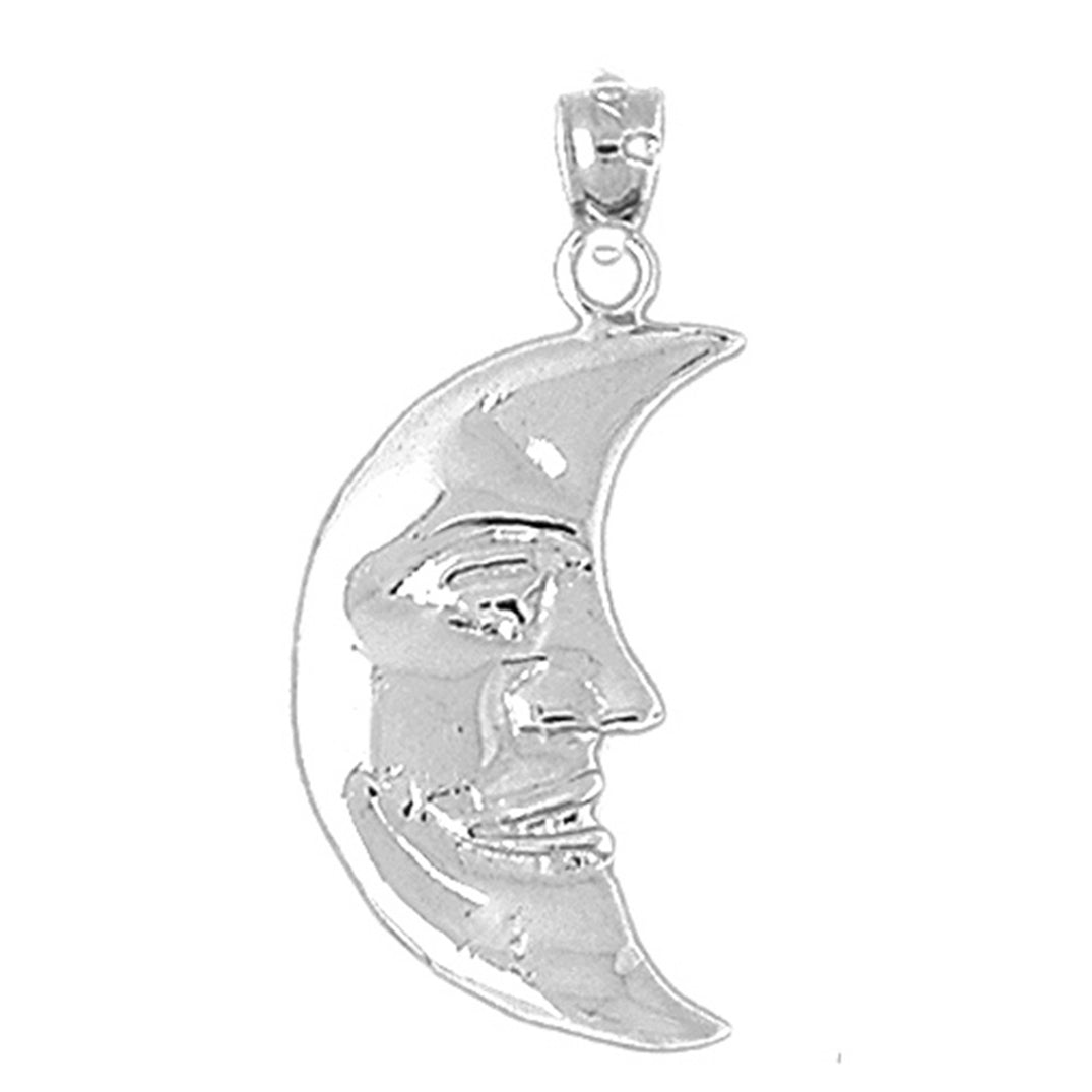 10K, 14K or 18K Gold Waning Crescent Moon Face Pendant