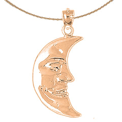 10K, 14K or 18K Gold Waning Crescent Moon Face Pendant