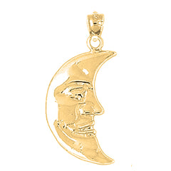 10K, 14K or 18K Gold Waning Crescent Moon Face Pendant