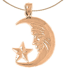Cara de luna creciente de oro de 10 quilates, 14 quilates o 18 quilates con colgante de estrella