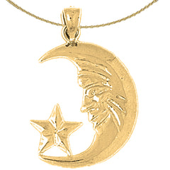 Cara de luna creciente de oro de 10 quilates, 14 quilates o 18 quilates con colgante de estrella