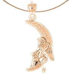 14K or 18K Gold Moon With Angel Pendant