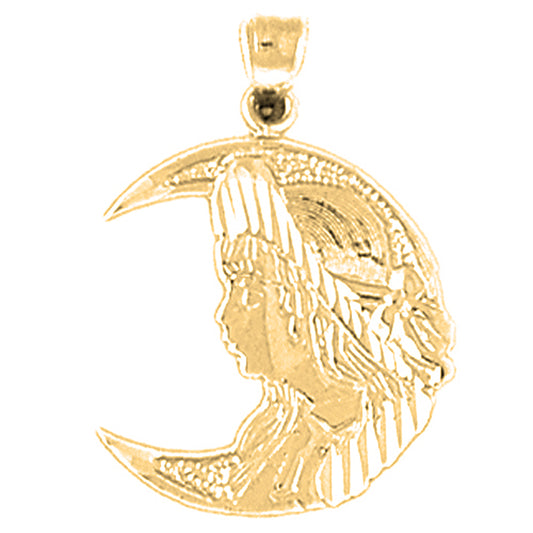 14K or 18K Gold Crescent Moon With Lady Pendant