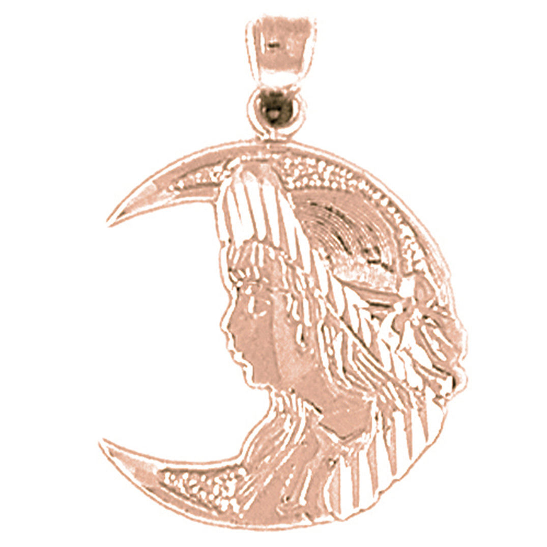 14K or 18K Gold Crescent Moon With Lady Pendant
