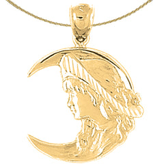 Colgante de luna creciente con dama en oro de 10 quilates, 14 quilates o 18 quilates