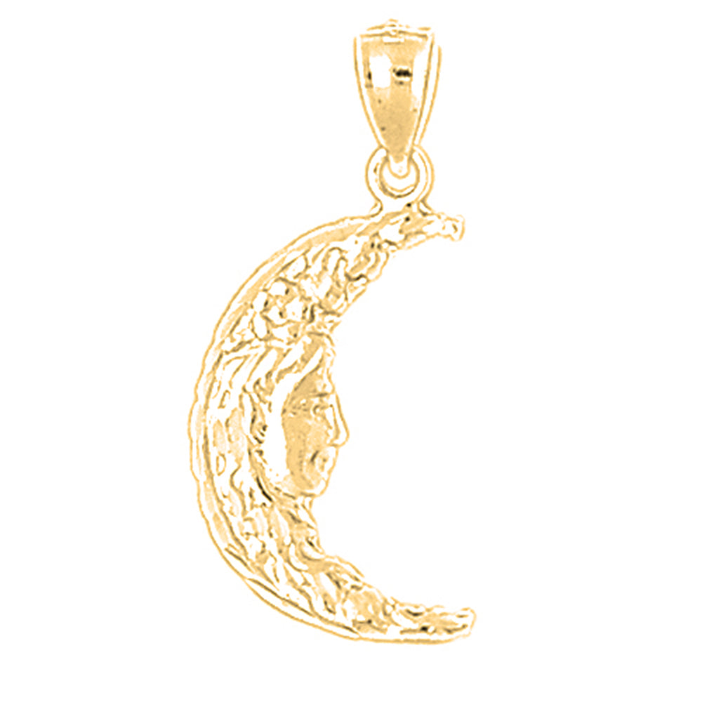 14K or 18K Gold Crescent Moon With Face Pendant