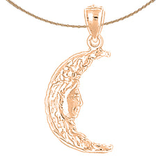 14K or 18K Gold Crescent Moon With Face Pendant
