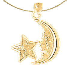 10K, 14K or 18K Gold Moon With Star Pendant