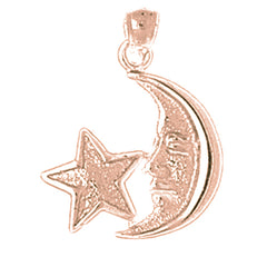 10K, 14K or 18K Gold Moon With Star Pendant