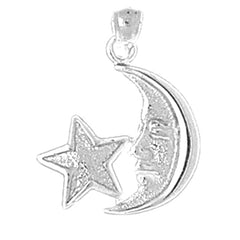 10K, 14K or 18K Gold Moon With Star Pendant