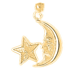 10K, 14K or 18K Gold Moon With Star Pendant