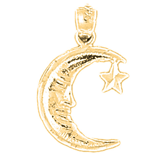 14K or 18K Gold Moon With Star Pendant