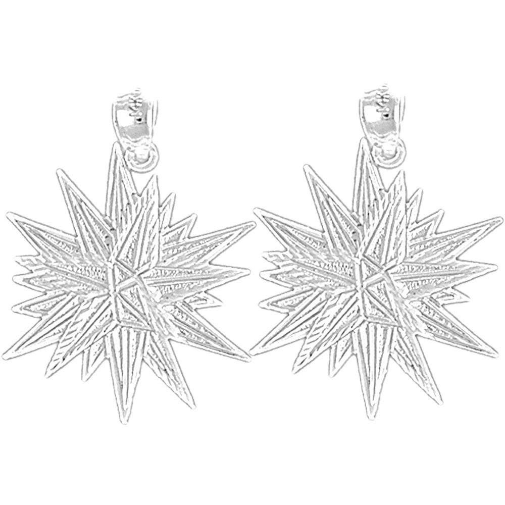 Sterling Silver 29mm Shining Star Earrings