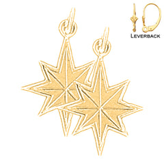 Pendientes de estrella de plata de ley de 21 mm (chapados en oro blanco o amarillo)