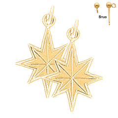 Pendientes de estrella de plata de ley de 21 mm (chapados en oro blanco o amarillo)