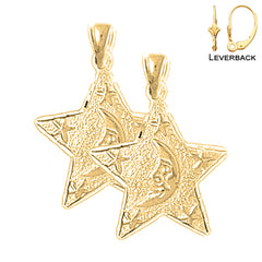 Sterling Silver 26mm Moon And Star Earrings (White or Yellow Gold Plated)