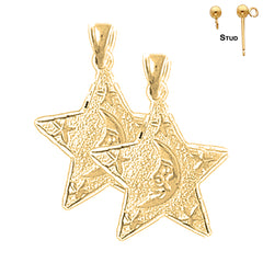 Sterling Silver 26mm Moon And Star Earrings (White or Yellow Gold Plated)