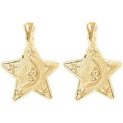 14K or 18K Gold 26mm Moon And Star Earrings