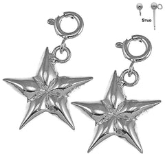 Pendientes de estrella de plata de ley de 21 mm (chapados en oro blanco o amarillo)