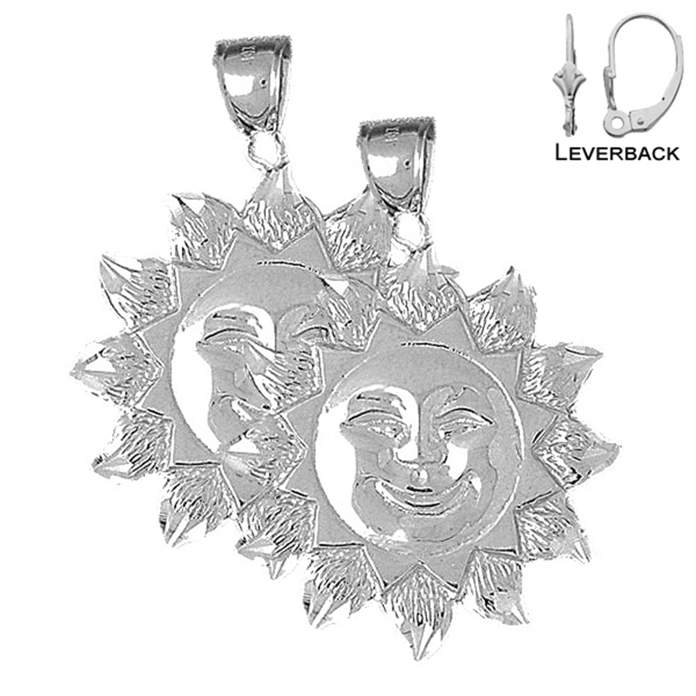 Pendientes de sol de plata de ley de 41 mm (chapados en oro blanco o amarillo)