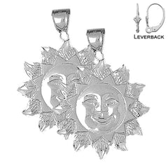 Sterling Silver 41mm Sun Earrings (White or Yellow Gold Plated)