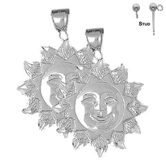 Sterling Silver 41mm Sun Earrings (White or Yellow Gold Plated)