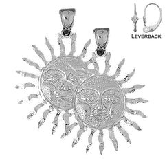 Sterling Silver 37mm Sun Earrings (White or Yellow Gold Plated)